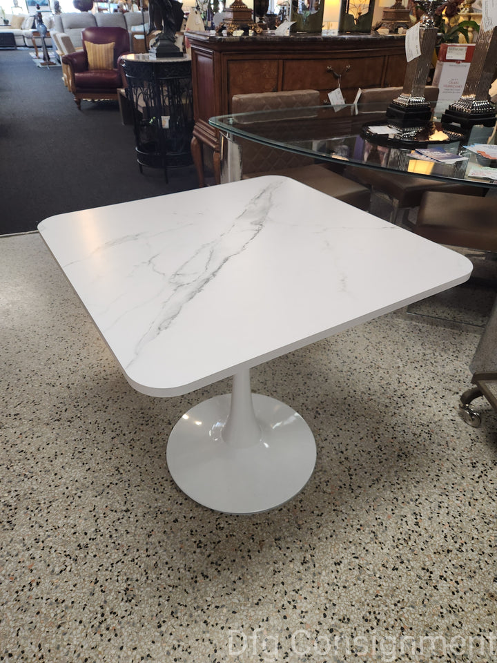 White Faux Marble Top Dining Table