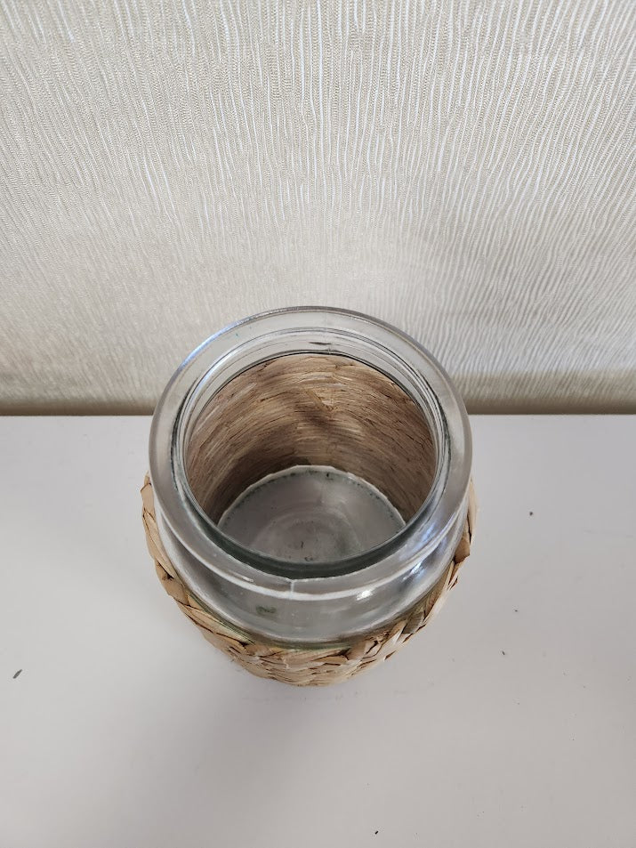 6" Clear Glass Jar With Wicker Base