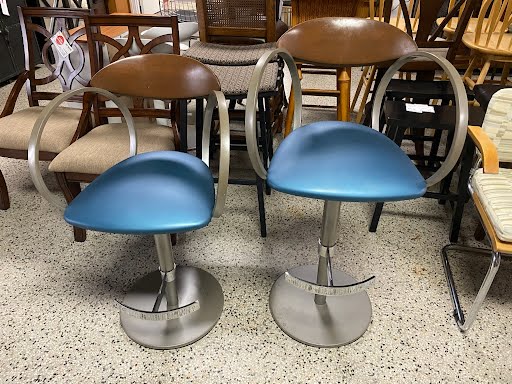 SET OF 2- Elite Vintage Blue Leather/Chrome Modern Chairs