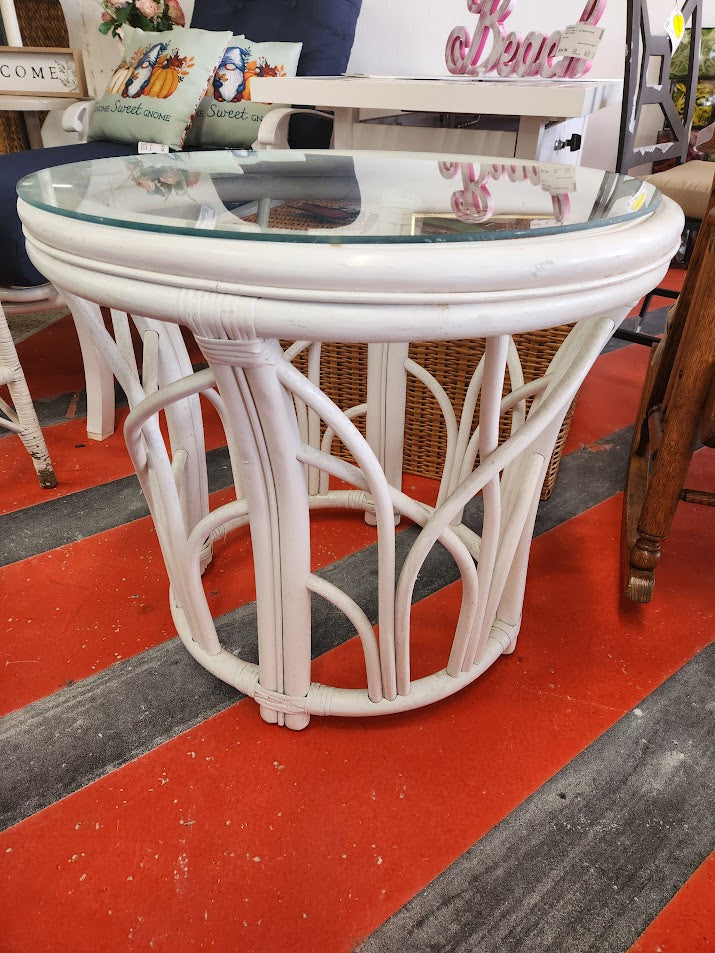White Rattan End Table