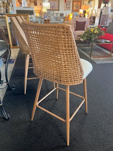 Set of 4 White Boucle Fabric Stools
