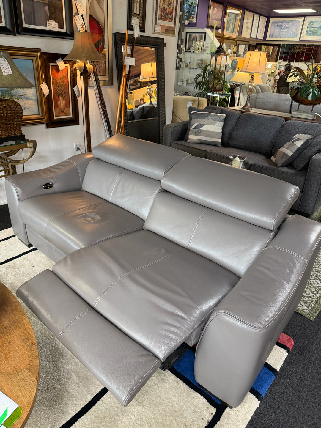 Grey Leather Recliner Love Seat