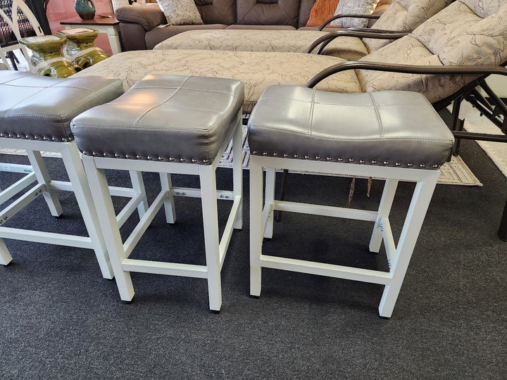 Grey Backless Nailhead saddle seat Counter Stool