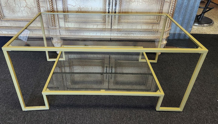 Coffee Table glass top W/gold metal frame