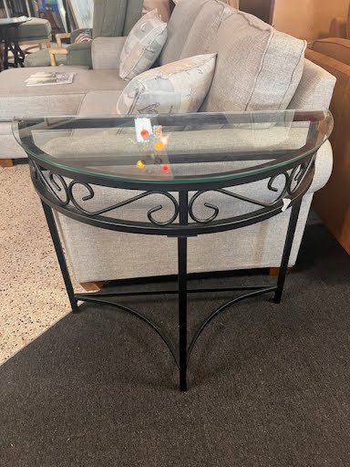 Sofa Table Half Moon Blk Metal Glass Top