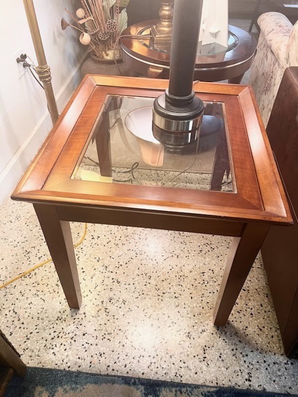 Set/2 Rectangle Wood End Tables with Glass Top