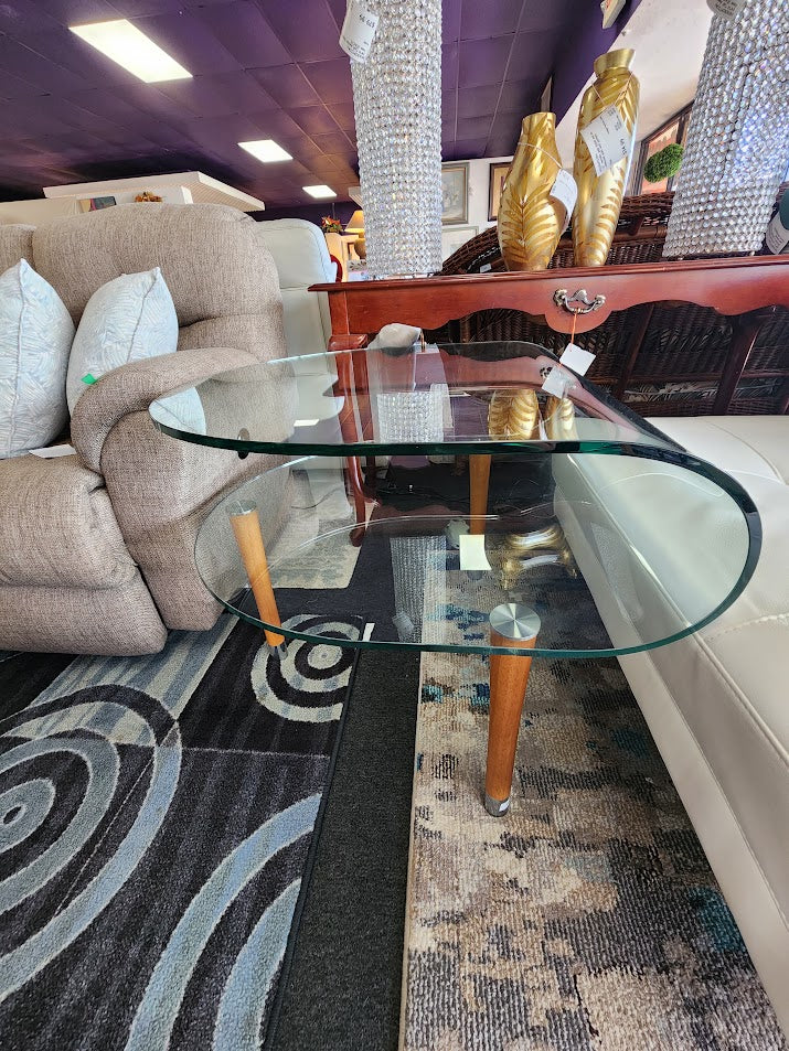 two-tier, curved glass End Table