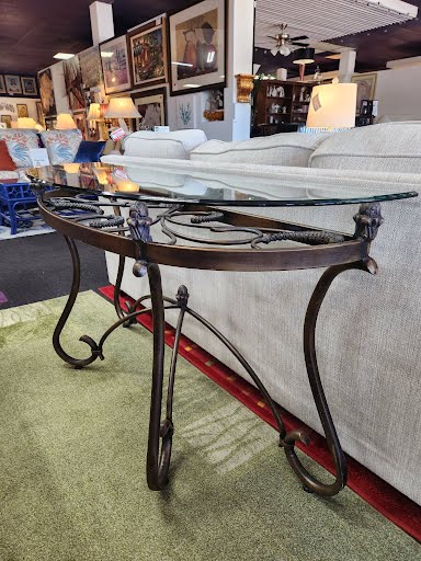 Demilune Iron Console Table with Glass Top