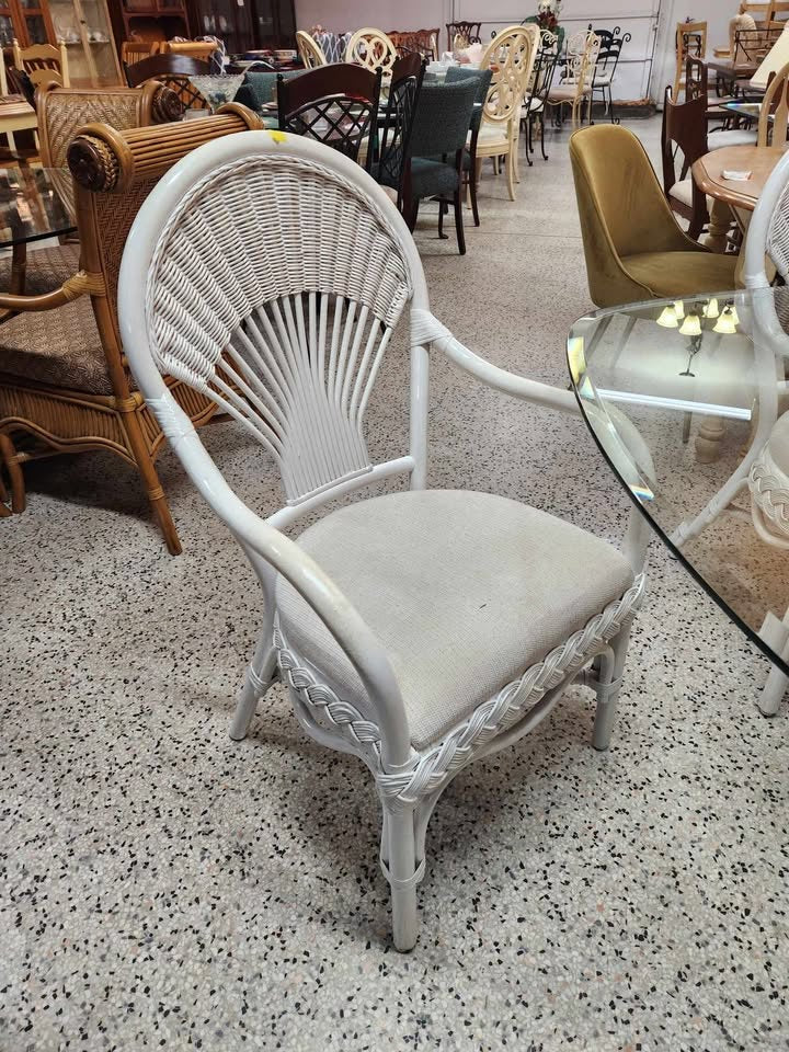 Dining Set White Bamboo Glass Top w. 4 Chairs