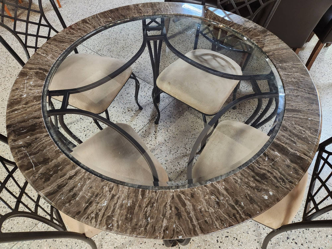 48" Round Faux Stone Dining Set w. Four Chairs