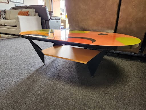 Inlaid Wood Art Oval Signed Coffee Table