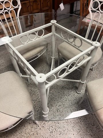 48" Round Glass Top Dining Set w.Four Chairs