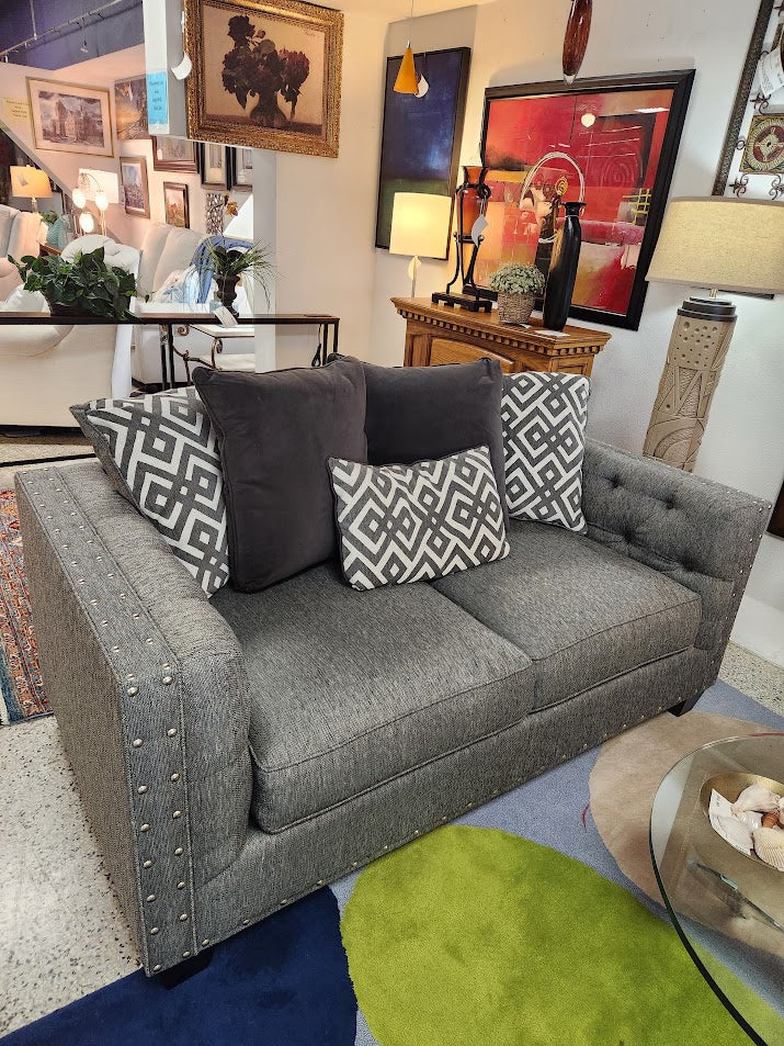 Grey Tufted Love Seat