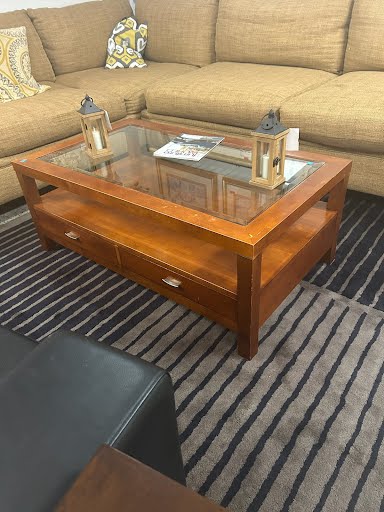 Two Drawer Glass Insert Coffee Table