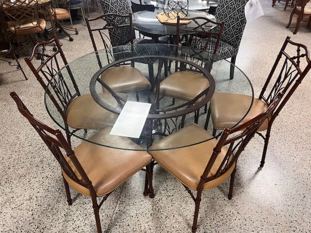 Dining Set - Round Glass Top Dining Table w/ 6 Chairs