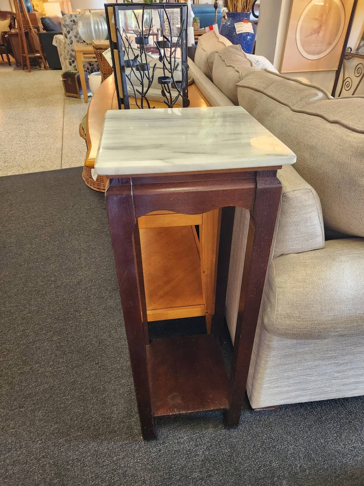 Classic Mahogany Square Asian Style Marble Stone Top Stands End Table