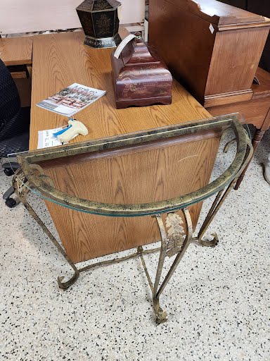 34W" Glass Top Half Moon Table