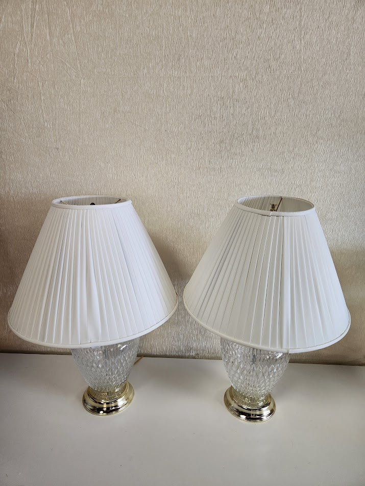 SET OF 2 | Vintage 1970s Diamond Pattern Lead Crystal Table Lamps