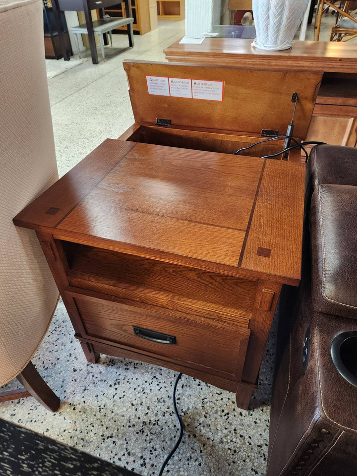 End Table Lift Top Wood Charging Ports