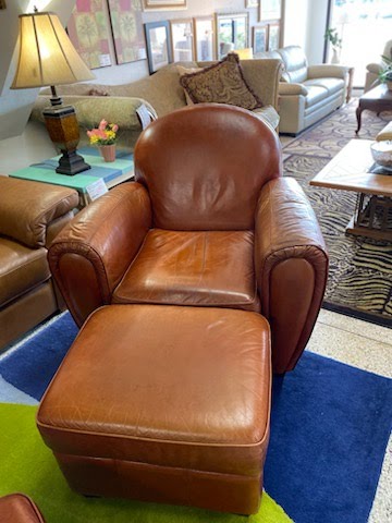 Top grain all leather club chair w/ Ottoman *AS IS CONDITION*