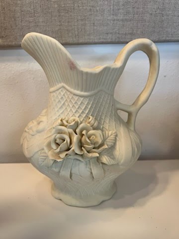 White Clay Pitcher with Floral Design