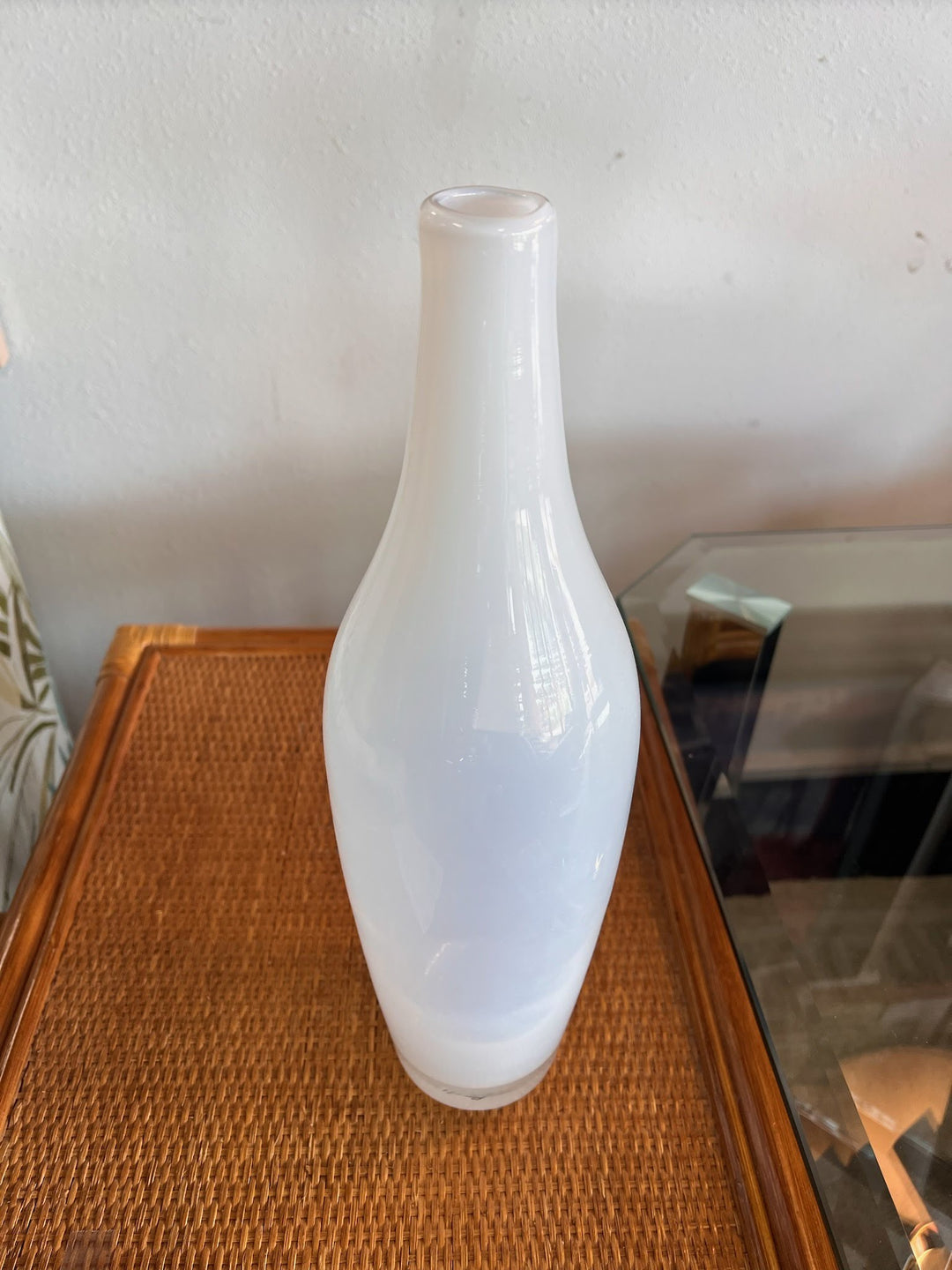 16" tall white milky glass vase, TOZAI HOME