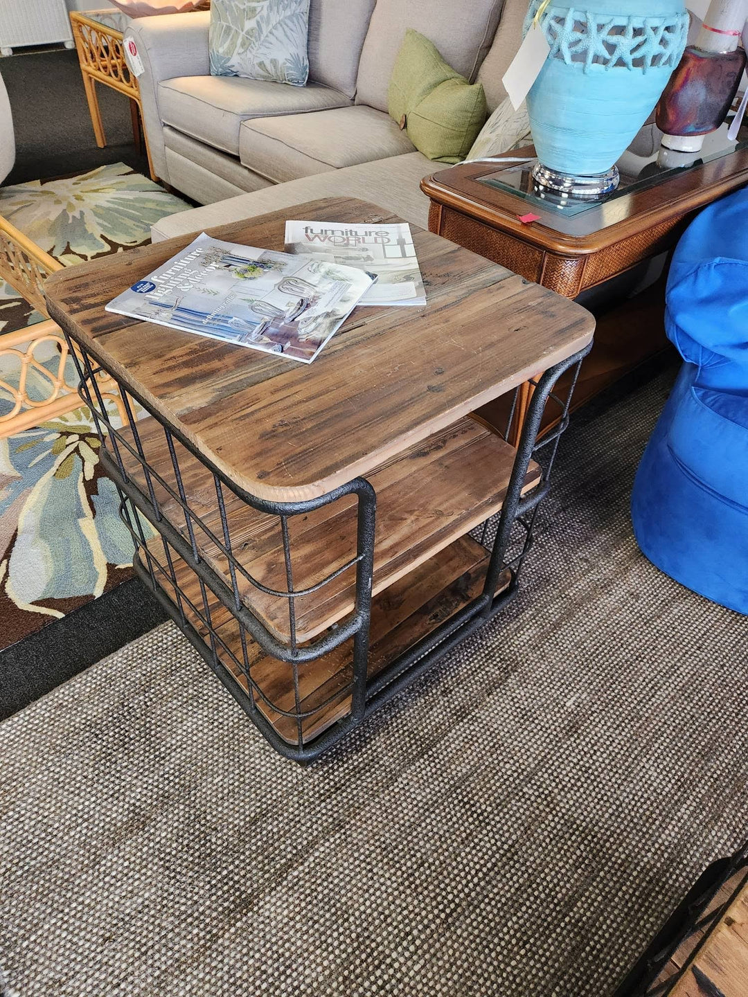 Handcrafted, Rustic Industrial End Table