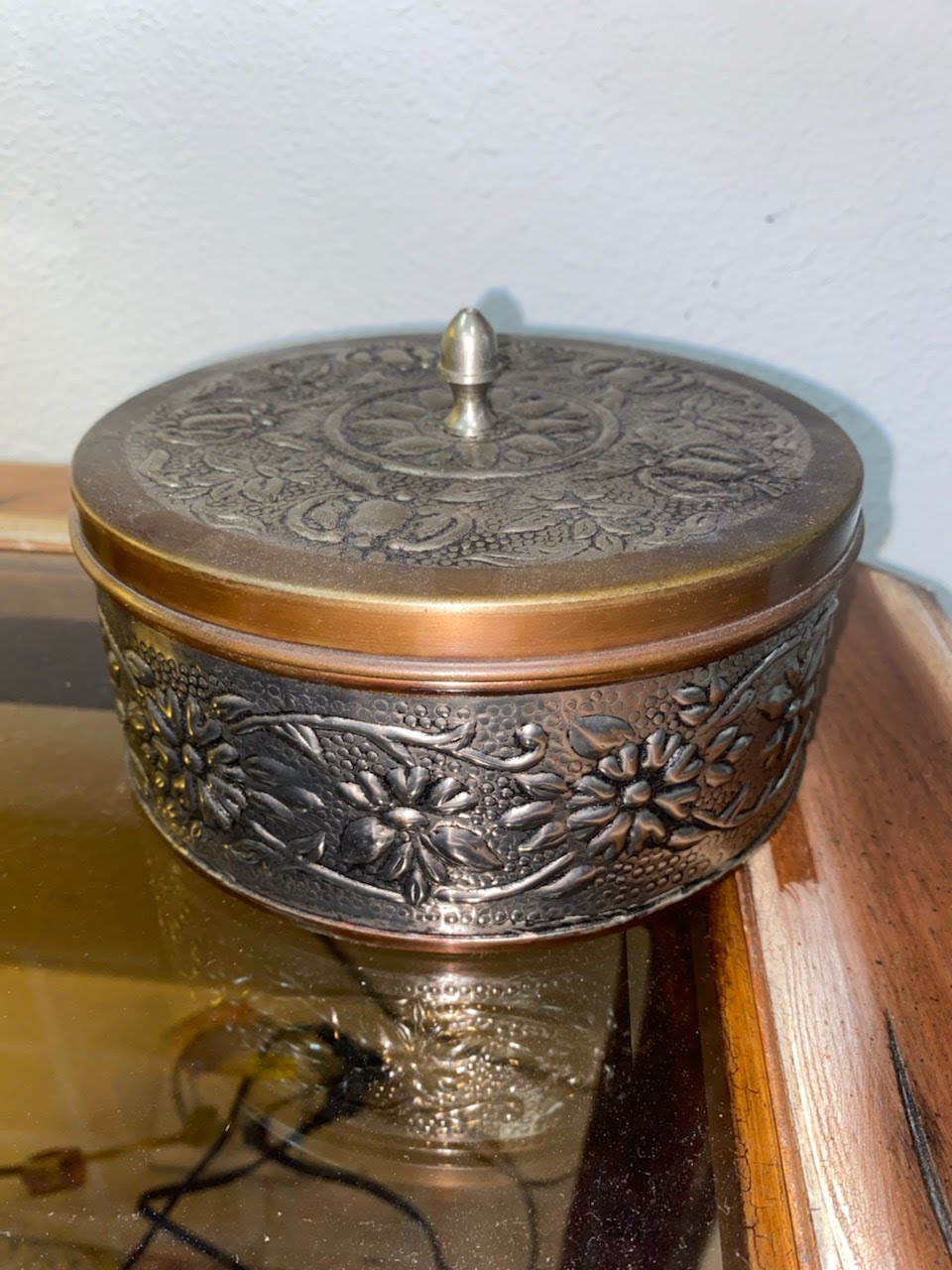 Copper trinket box with silver