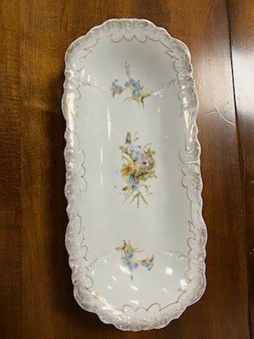 China Tray with blue and yellow flowers and dusted gold trim