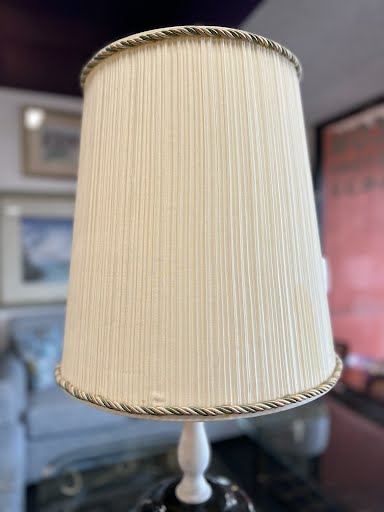 Glass smoked table lamp w/ beige shade 42"H