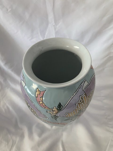 12" Teal Hand Painted Oriental Decor