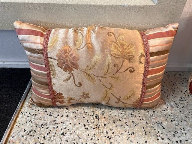 Peach and tan lumbar pillow, with flowers
