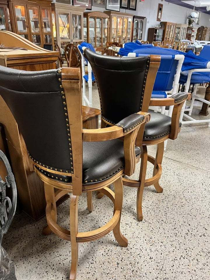 SET OF 2 Leather and Wood Bar Stool
