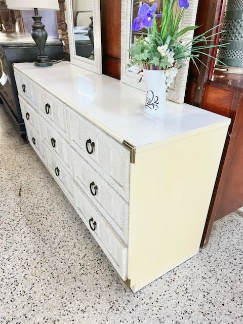 2 Piece - Off White Dresser with Night stand and Mirrors
