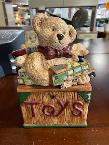 Teddy bear cookie jar with toys decor