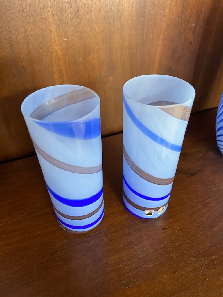 Set/2 Opus Blue Swirl Highball Tahiti Glasses