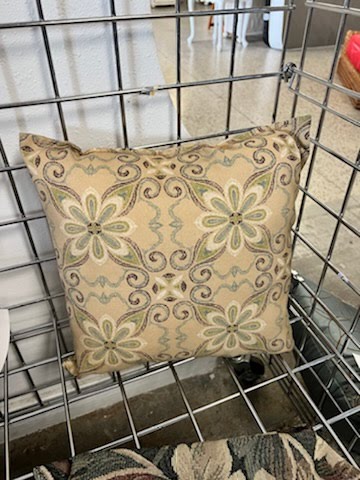 Tan Throw Pillow with Green and White Flowers