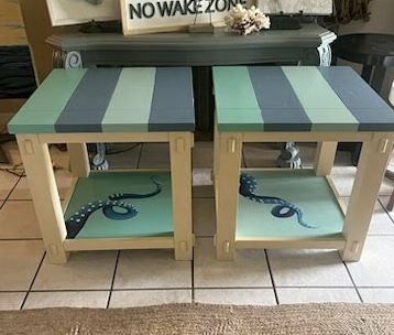 Set of 2 Beach Painted End Table