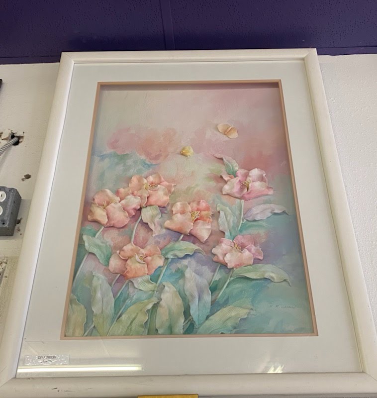 28x36 Textured Pink Flower Framed Art