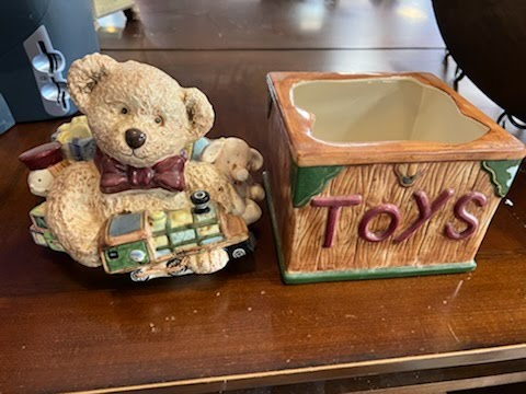 Teddy bear cookie jar with toys decor