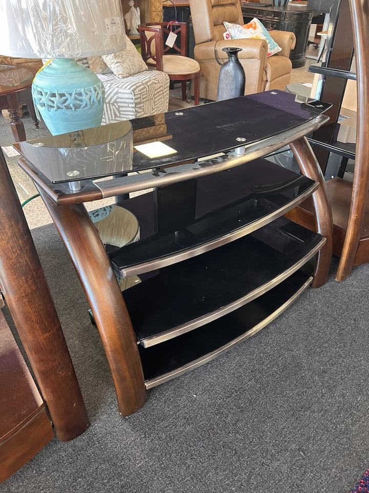 Black Glass Wood Console Table