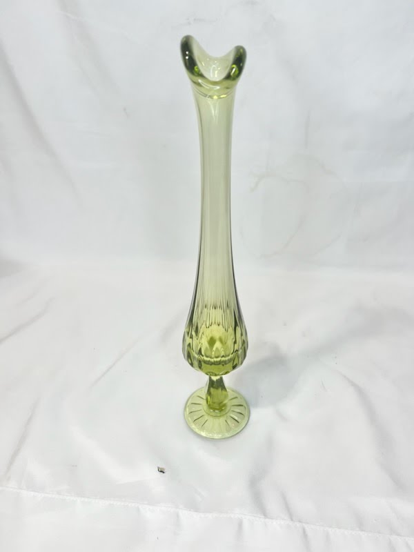 12" Tall Green Glass Vase