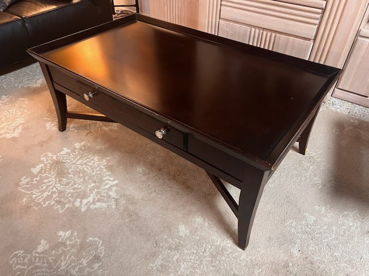 Dark wood coffee table, single drawer - Broyhill