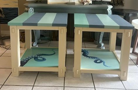 Set of 2 Beach Painted End Table