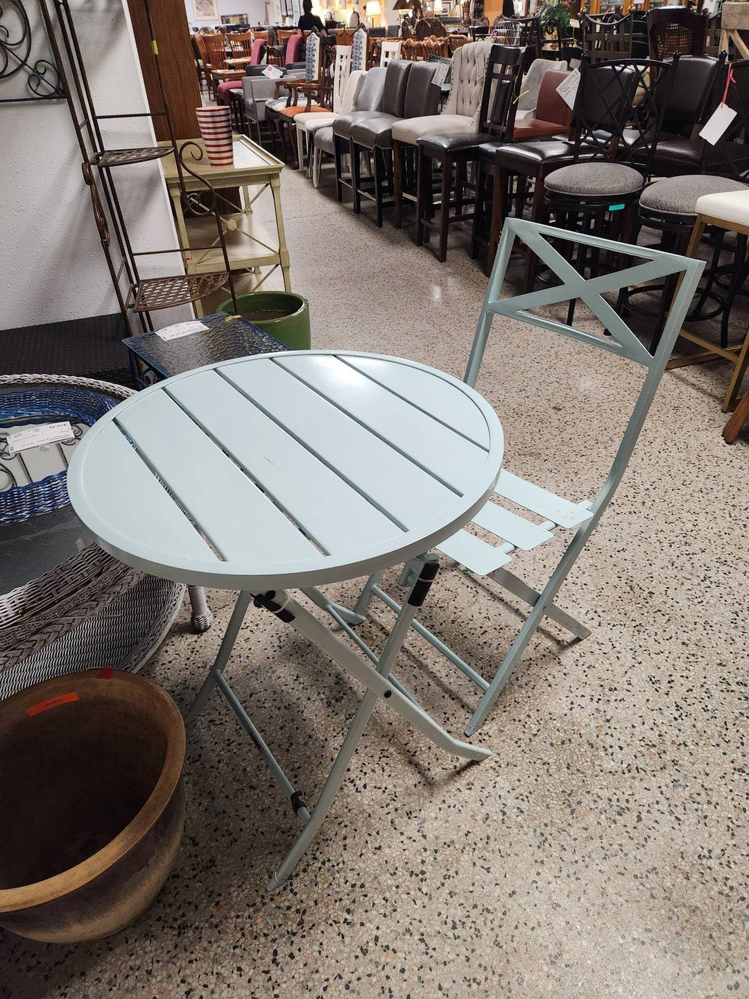 Outdoor Table Blue Metal w. Chair