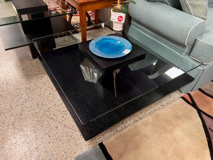 Black Wood and Glass 2 End Table & Coffee Table Set