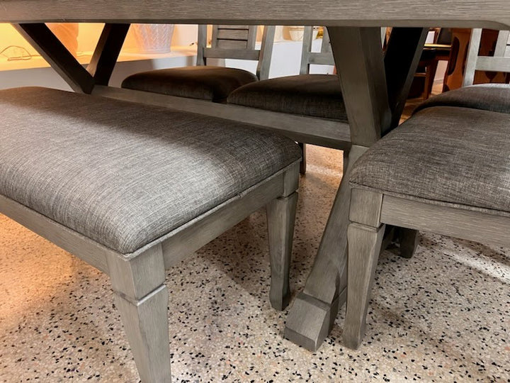 Grey Dining Table with Bench & Four Chairs