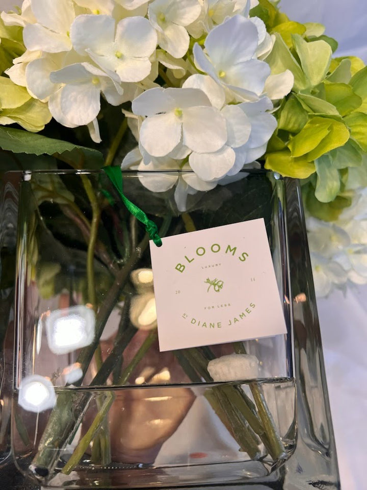 Faux Floral Arrangement in Glass Cube, Diane James Home
