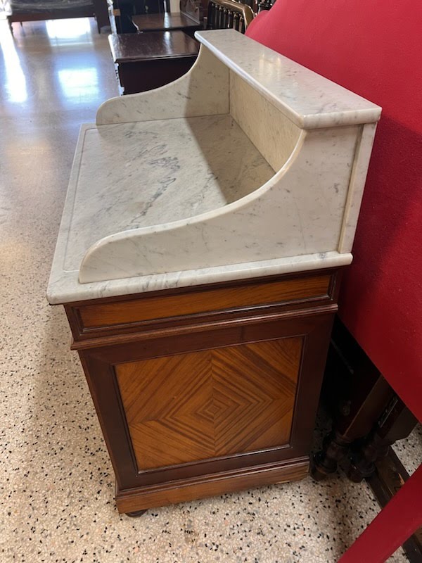 White marble top vanity with drawers