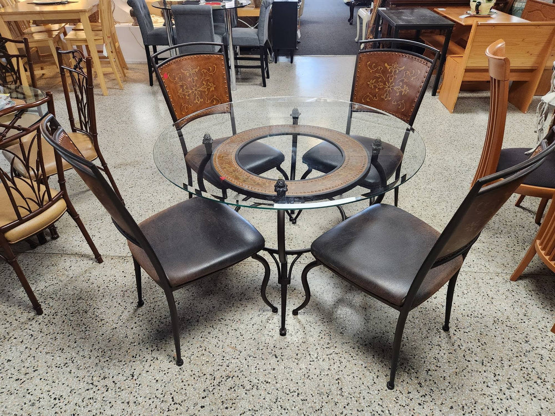 Dining Set Tuscan Style Glass Top w/ Four Chairs